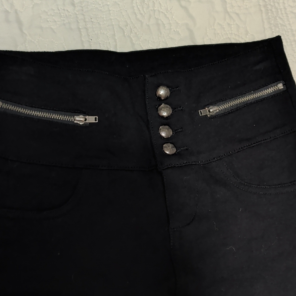 Active USA Black High-Waisted Skinny Pants with Silver Zippers - Picture 3 of 5
